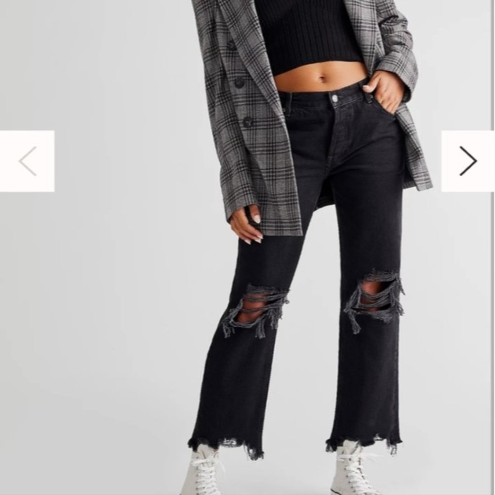 Free People Maggie Mid Rise Straight Leg Jeans Black